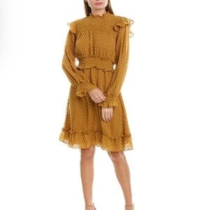Walter Baker Mercy Chevron Ruffle High Neck Midi Dress